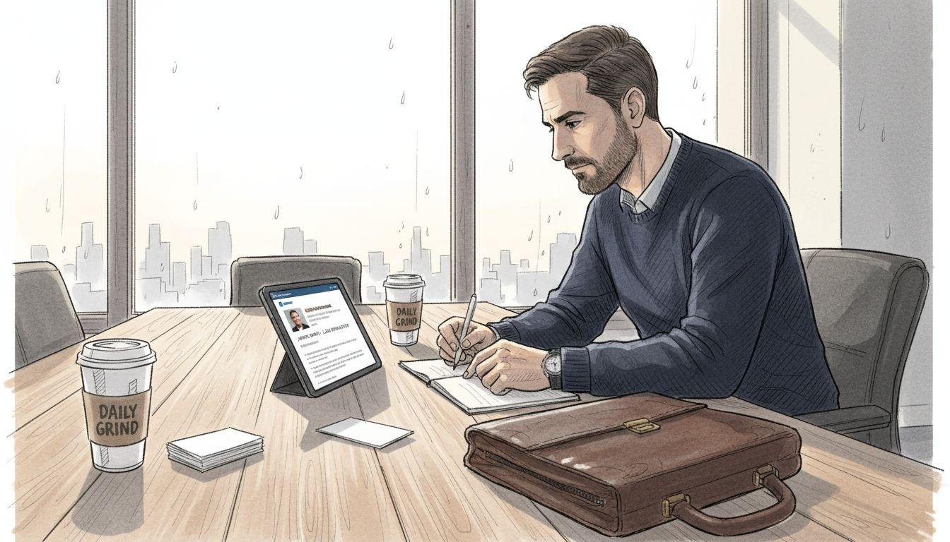 Businessman researching LinkedIn contact for trust