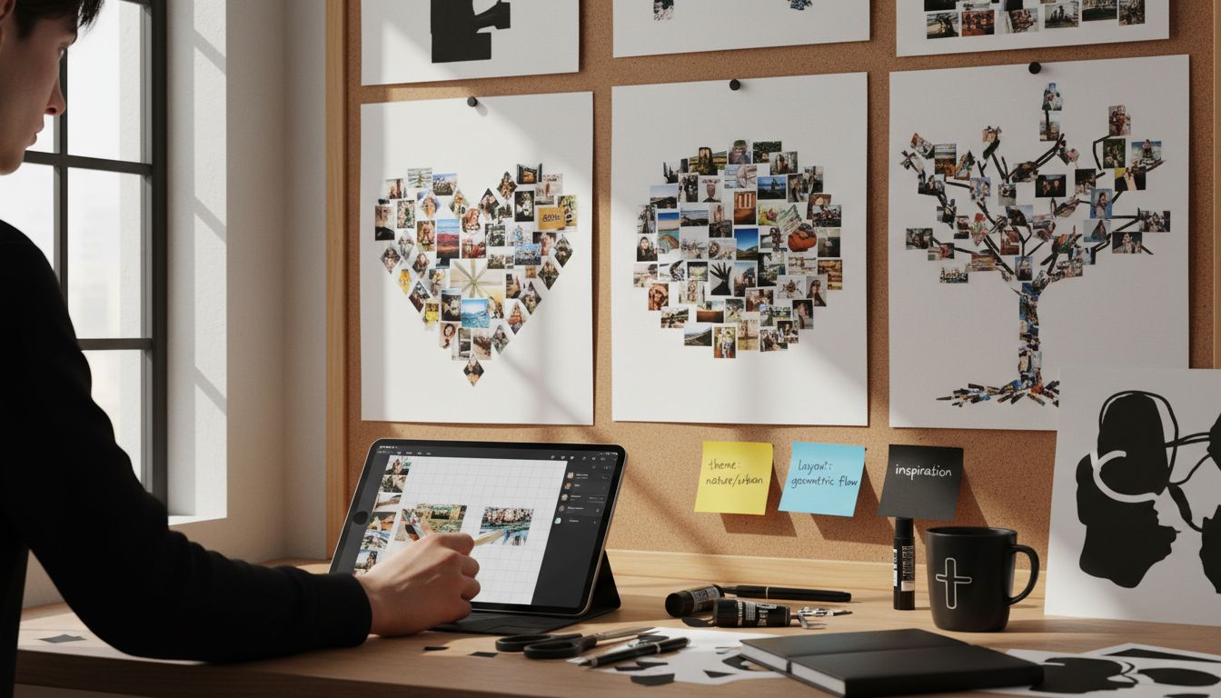 Shape-based photo collage posters in studio