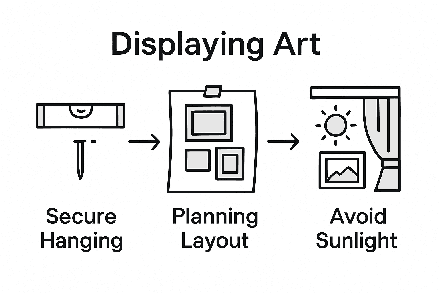 Three step wall art display infographic