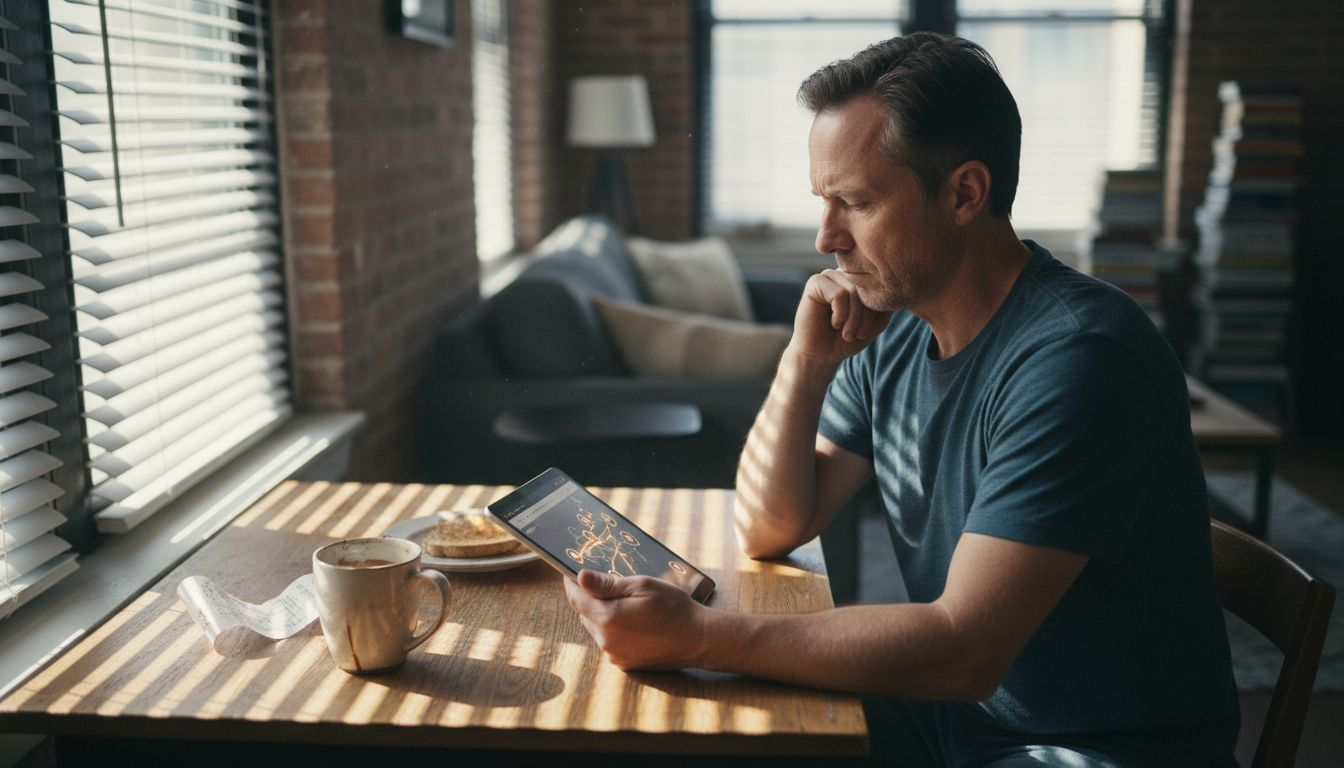 Man designing wall art at kitchen table