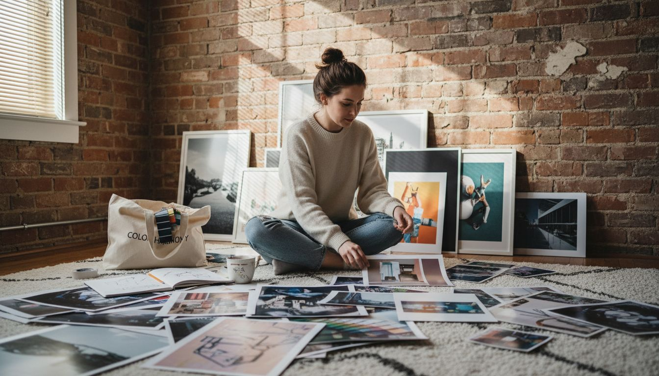 Person choosing art for gallery wall