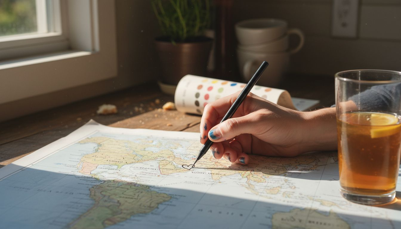 Hand drawing personal details on map art