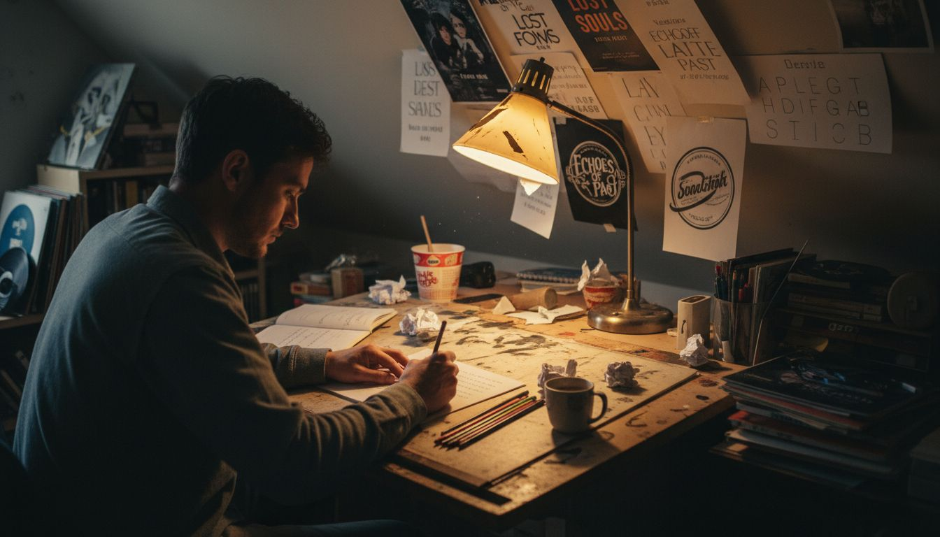 Artist sketching typography lyric print design