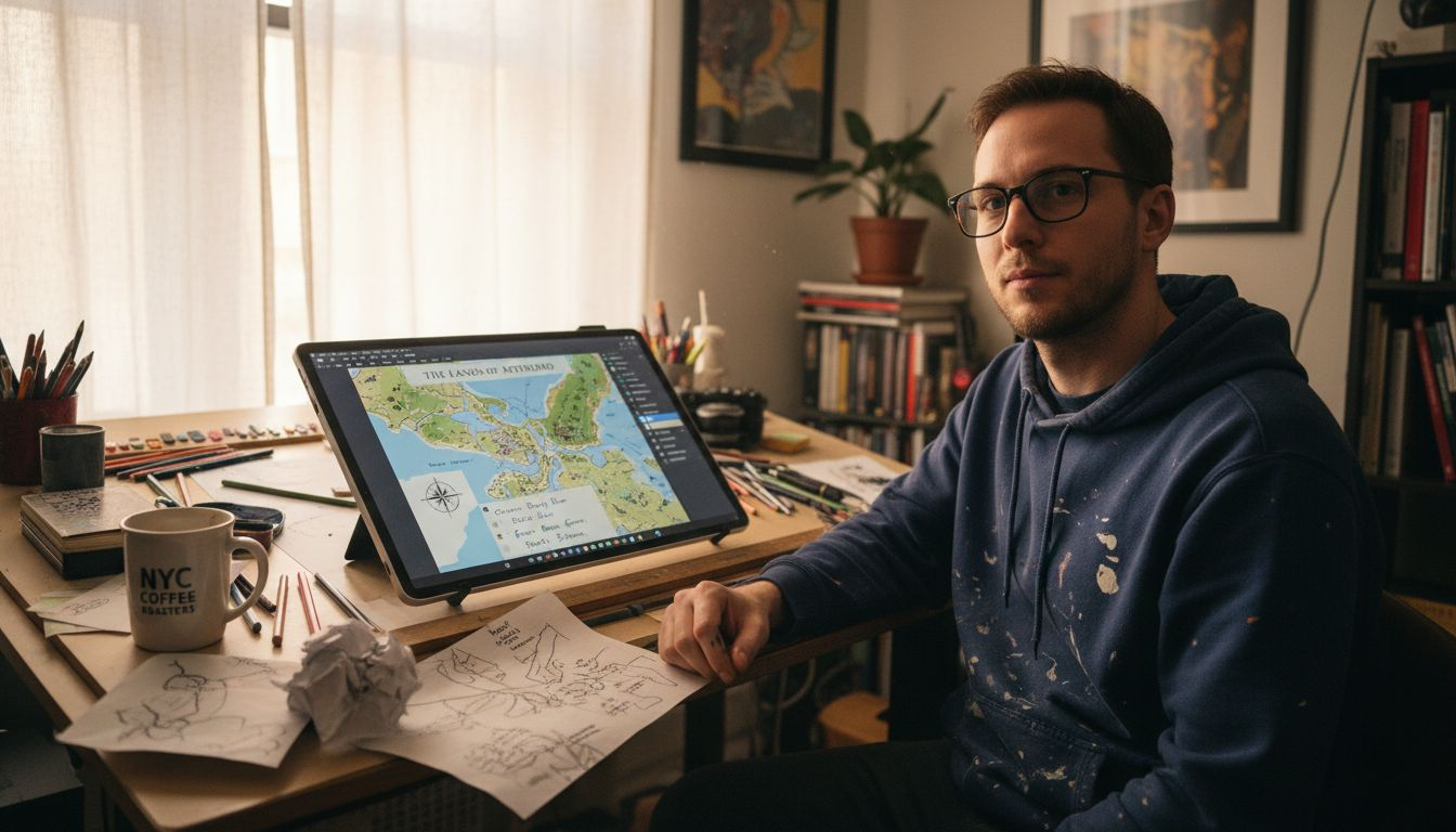 Map designer editing custom map on tablet
