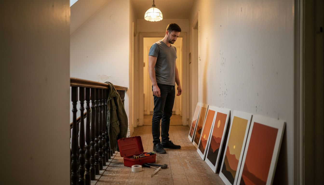 Man choosing warm toned artwork