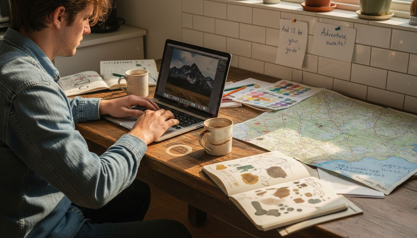 Man designing custom wall art at table