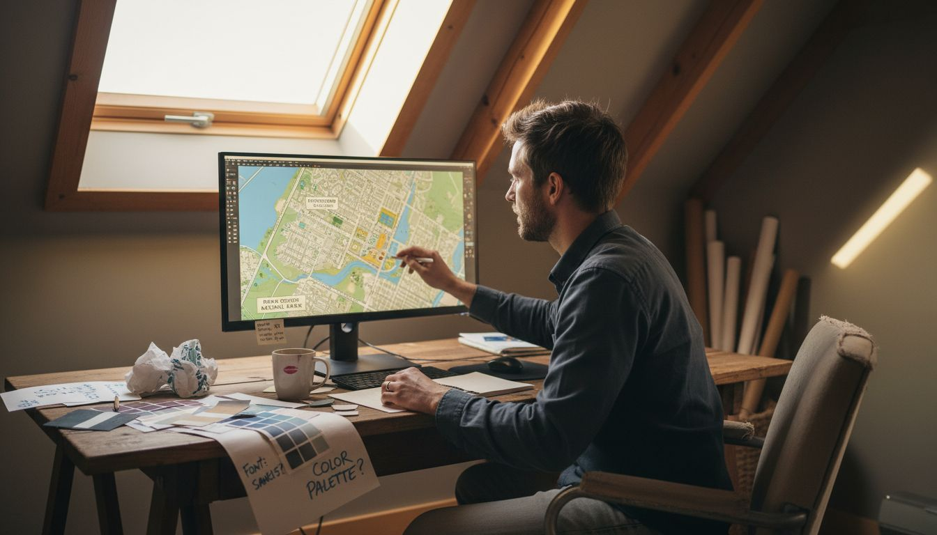 Designer reviewing custom map print preview