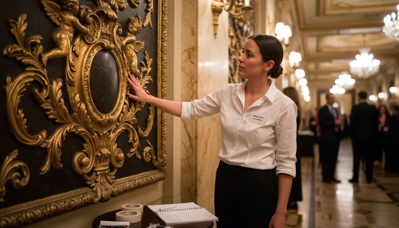 Designer arranging Baroque artwork for event