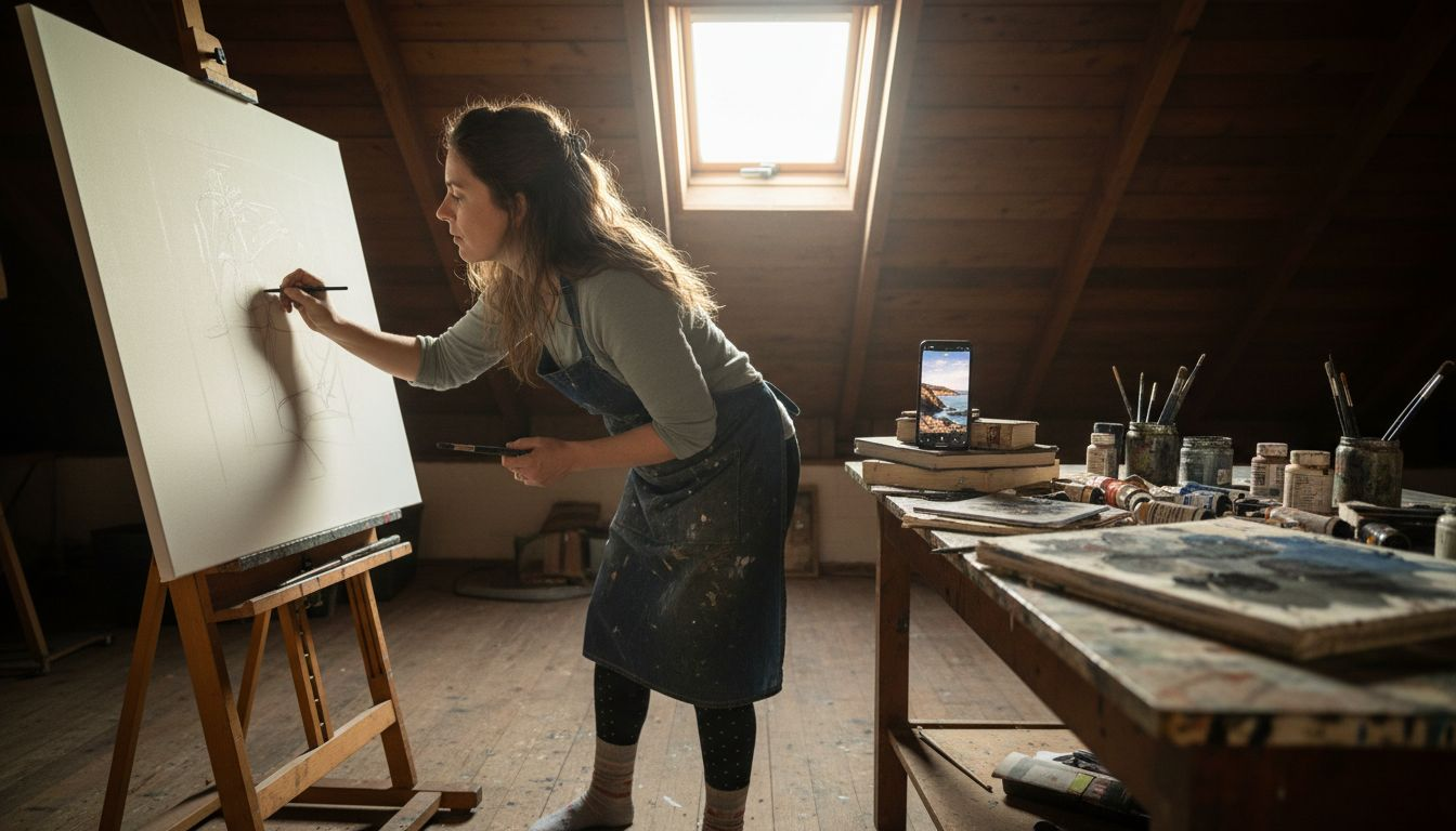 Artist creating custom wall art in studio