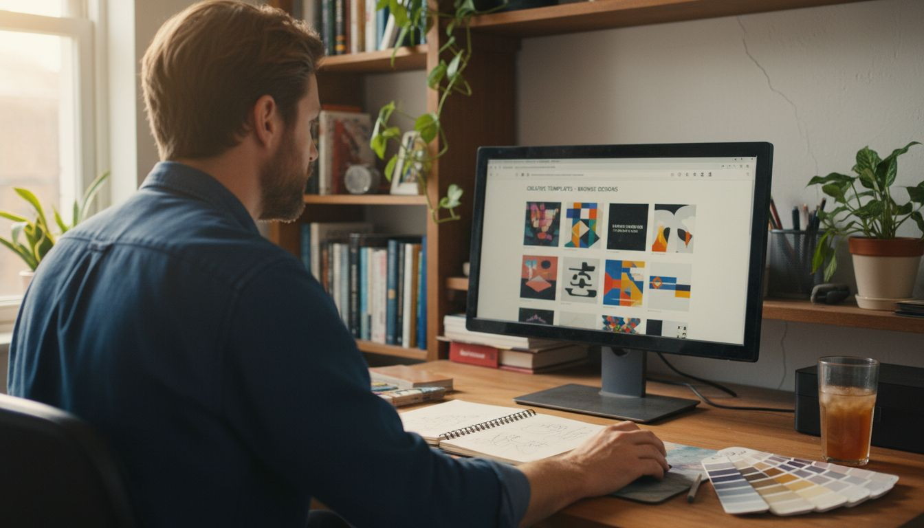 Man choosing custom print design on computer