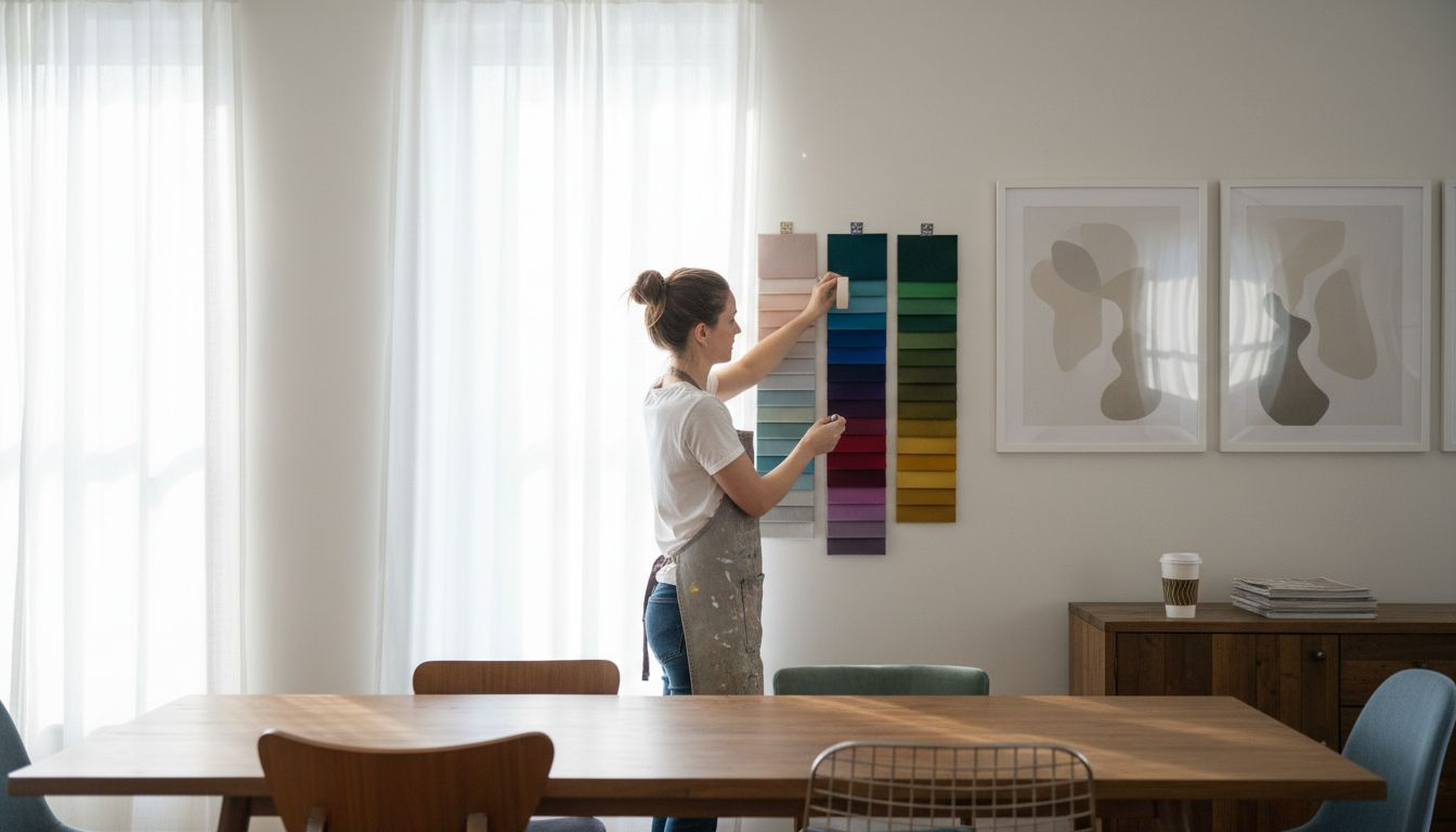 Designer testing wall art color palettes