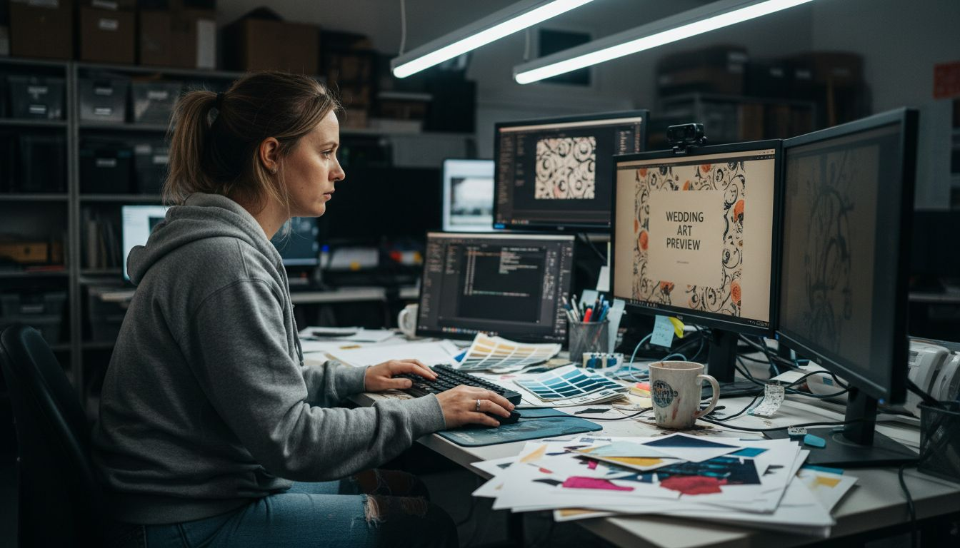 Designer using art preview software