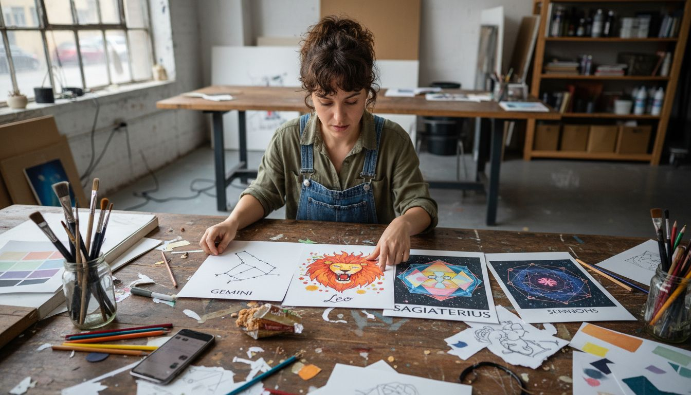Designer reviews several zodiac print styles