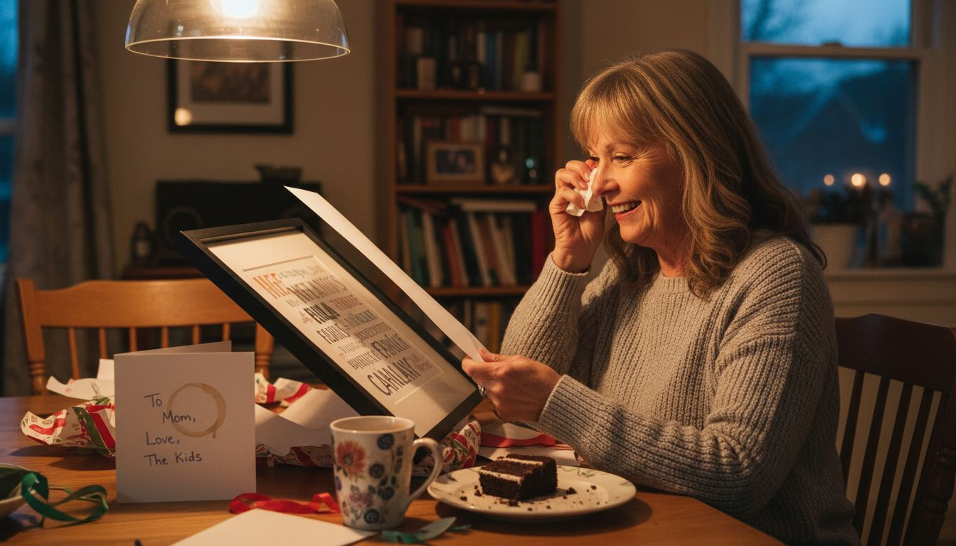 Recipient showing emotion receiving personalized gift