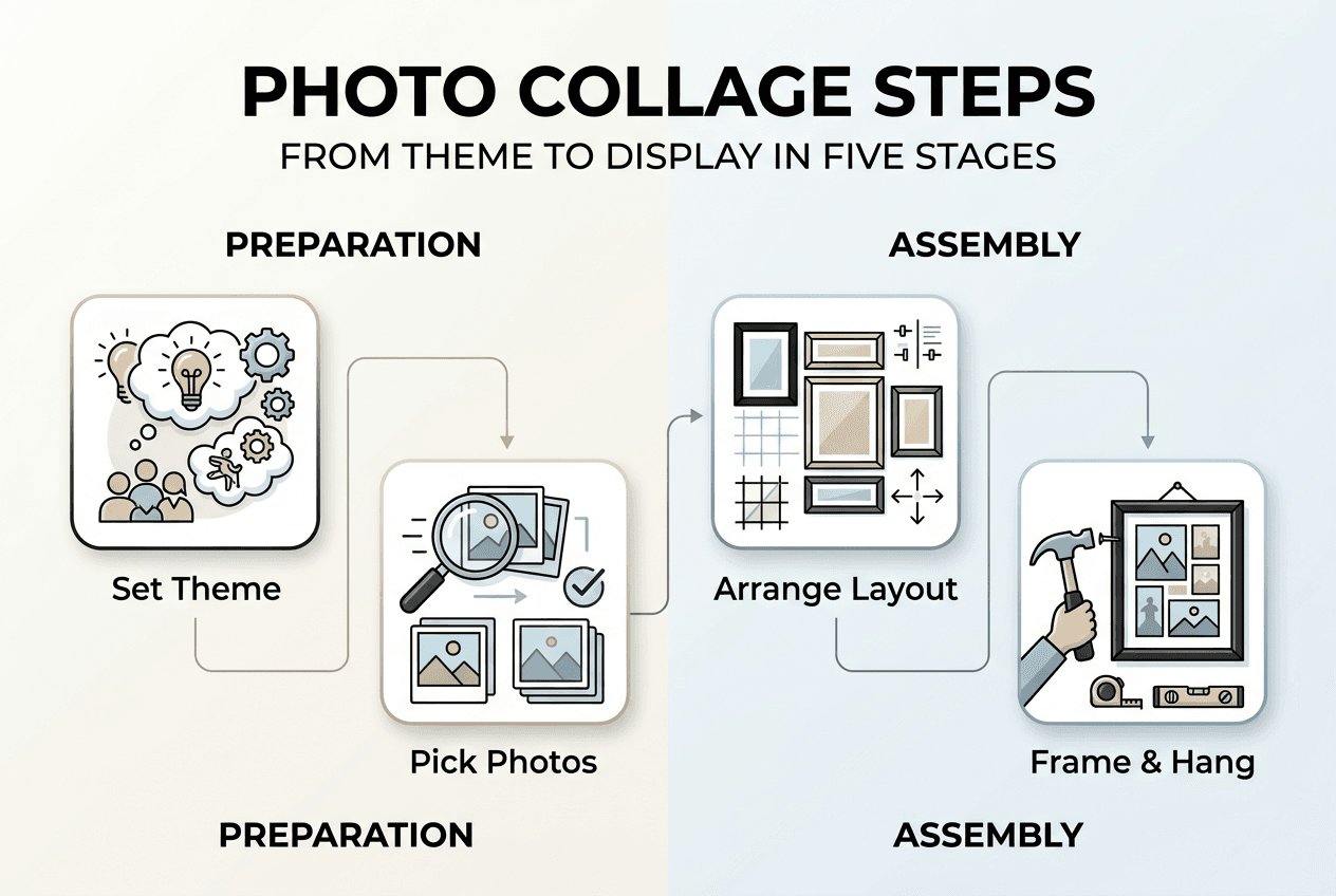 Infographic summarizing photo collage steps visually