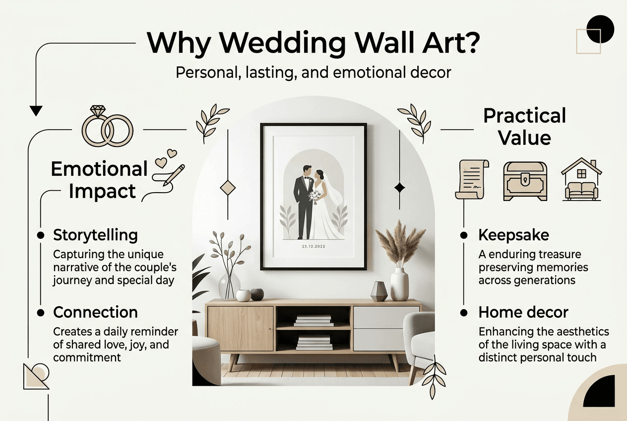 Infographic showing wedding wall art benefits