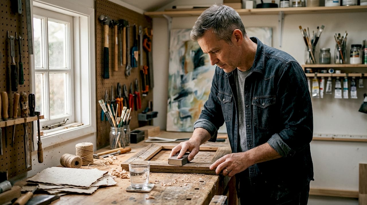 Artisan making frame with eco materials