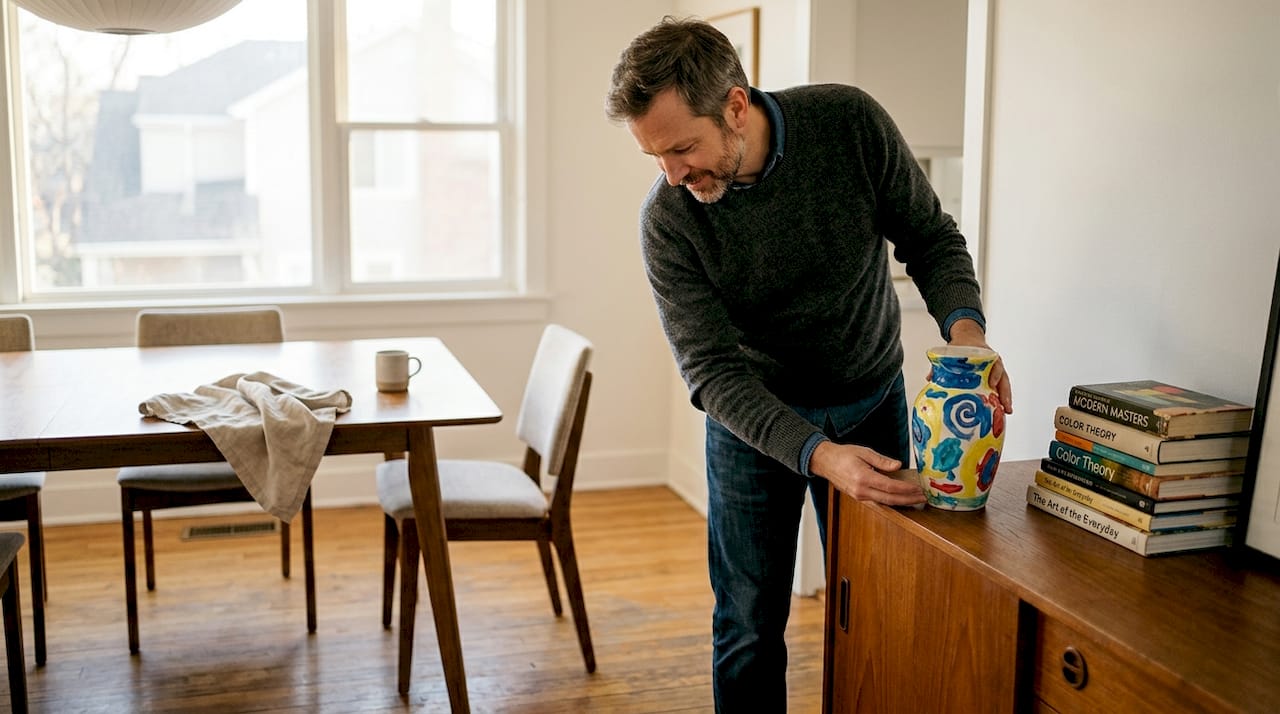 Man balancing personalized and modern decor
