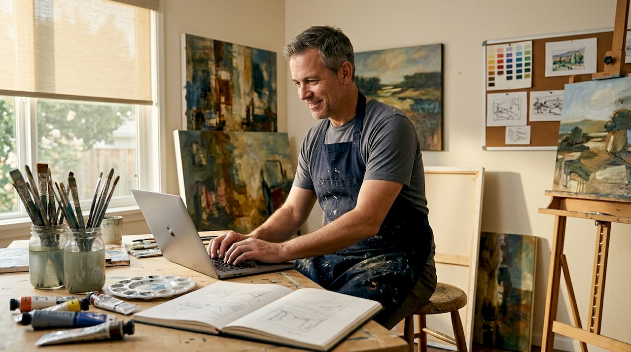 Artist reviews client brief in bright studio