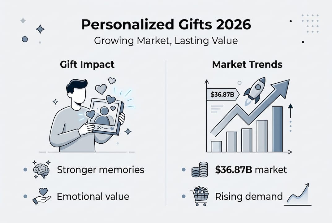Infographic showing market size and emotional value of personalized gifts