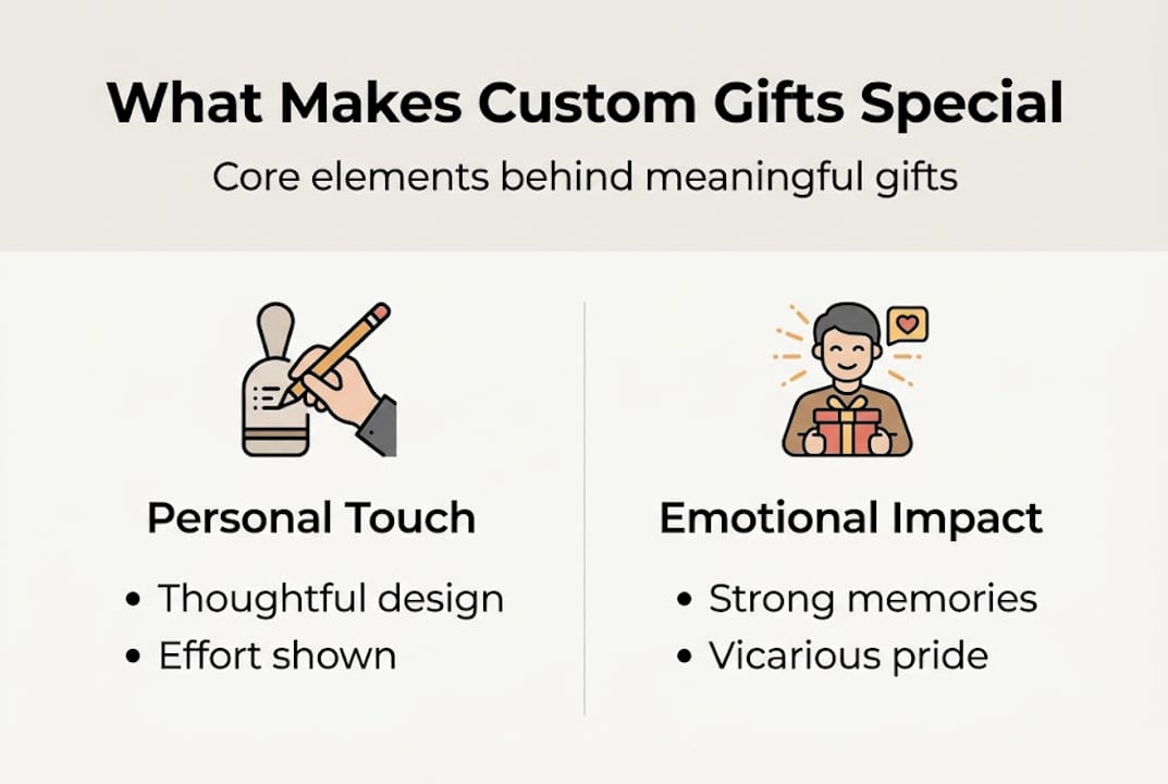 Infographic showing custom gift key features