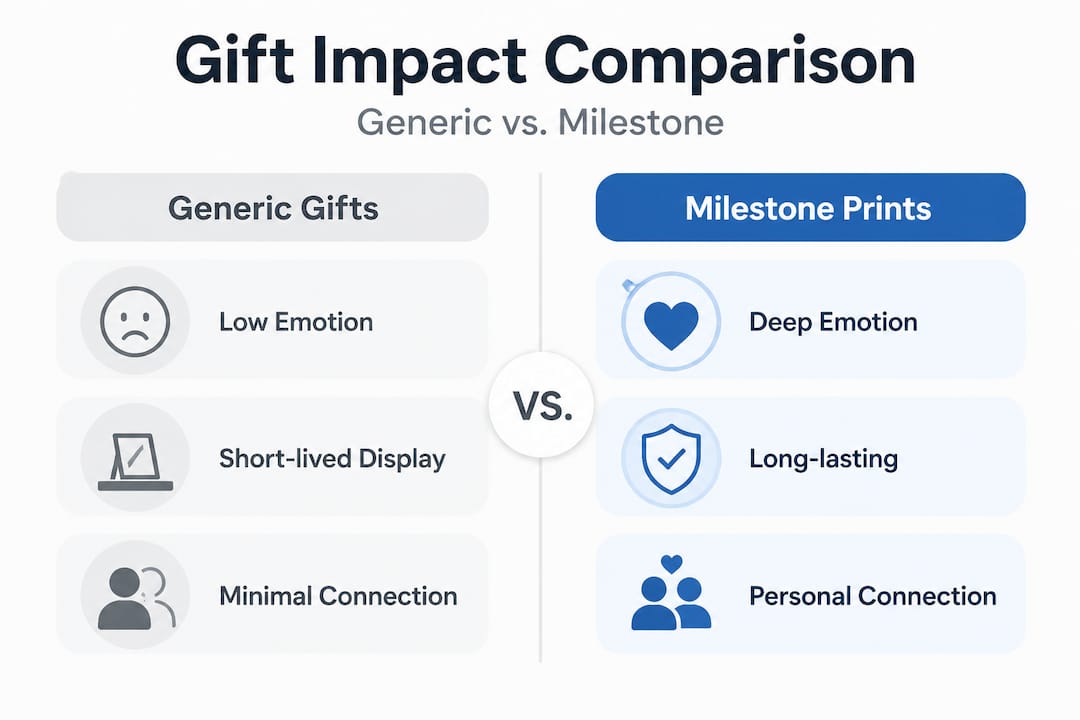 Infographic comparing generic gifts to milestone prints