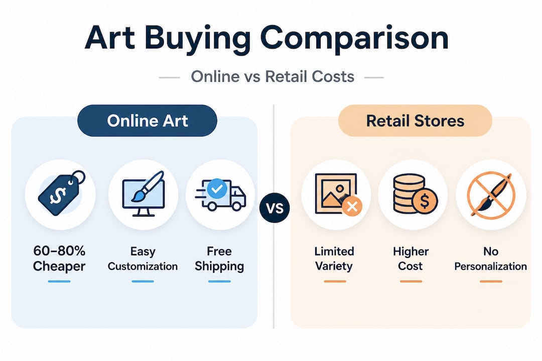 Infographic comparing online art and retail store prices