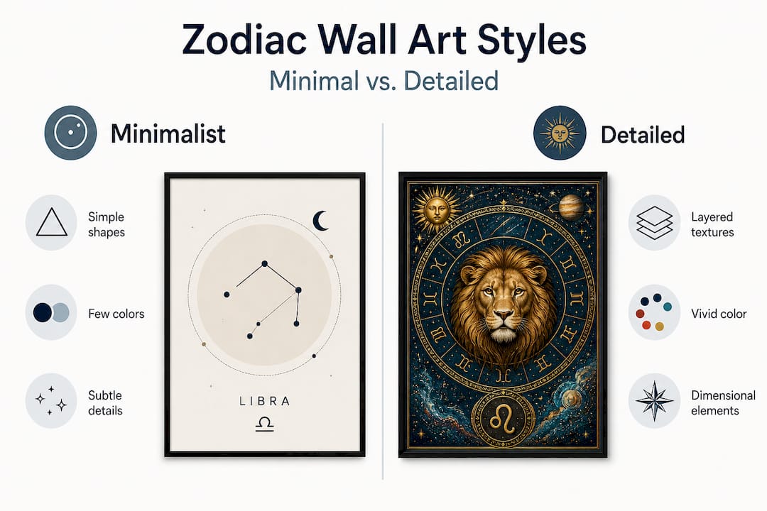 Infographic comparing zodiac art decor styles