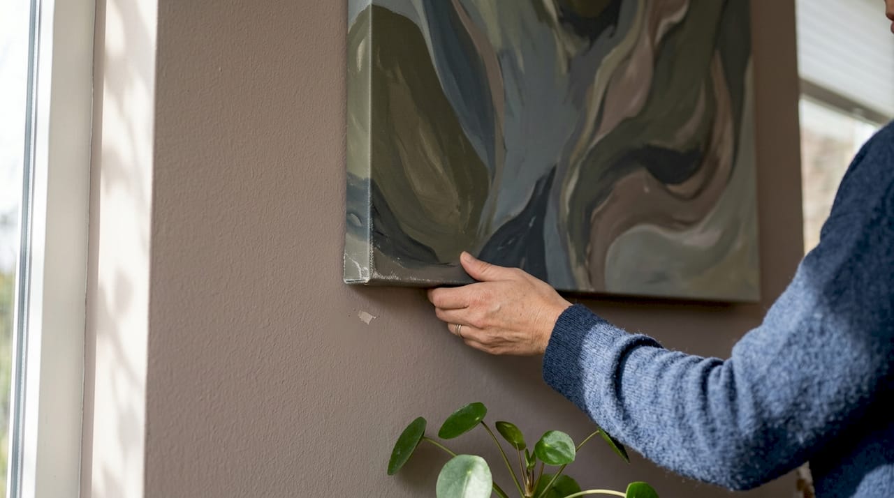 Hand straightening canvas wall art