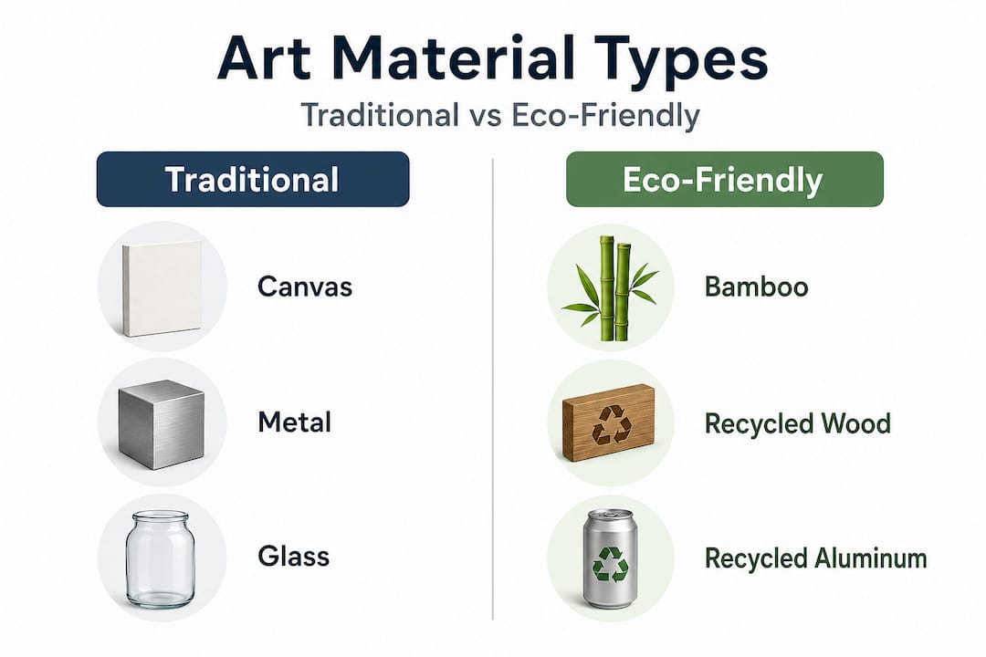 Infographic contrasting traditional and eco wall art materials