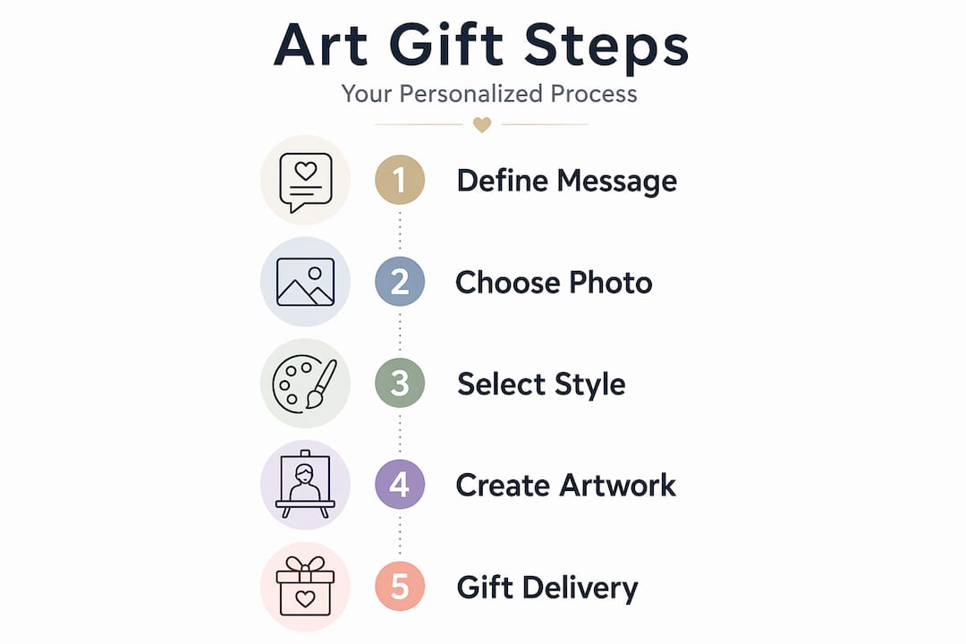 Infographic of custom art gift workflow steps