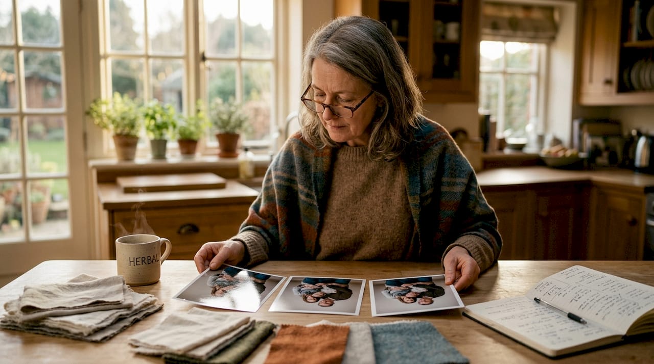 Woman comparing photo paper finishes