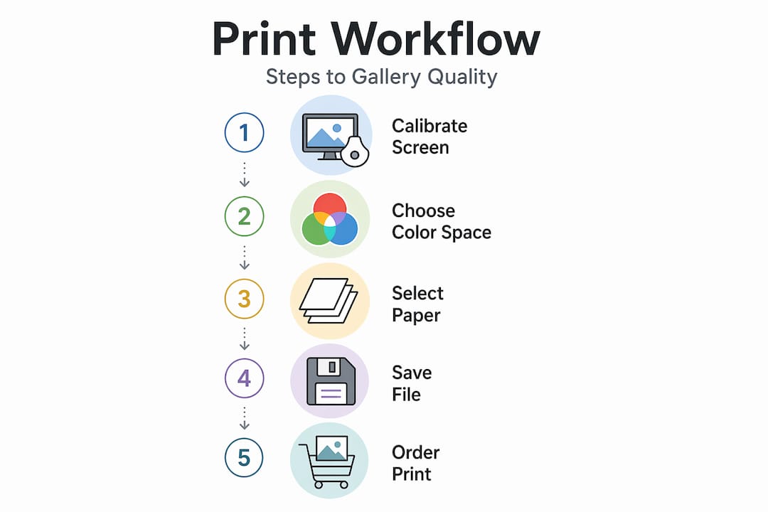 Infographic showing step-by-step photo print workflow