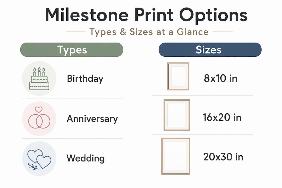 Infographic of milestone print types and sizes