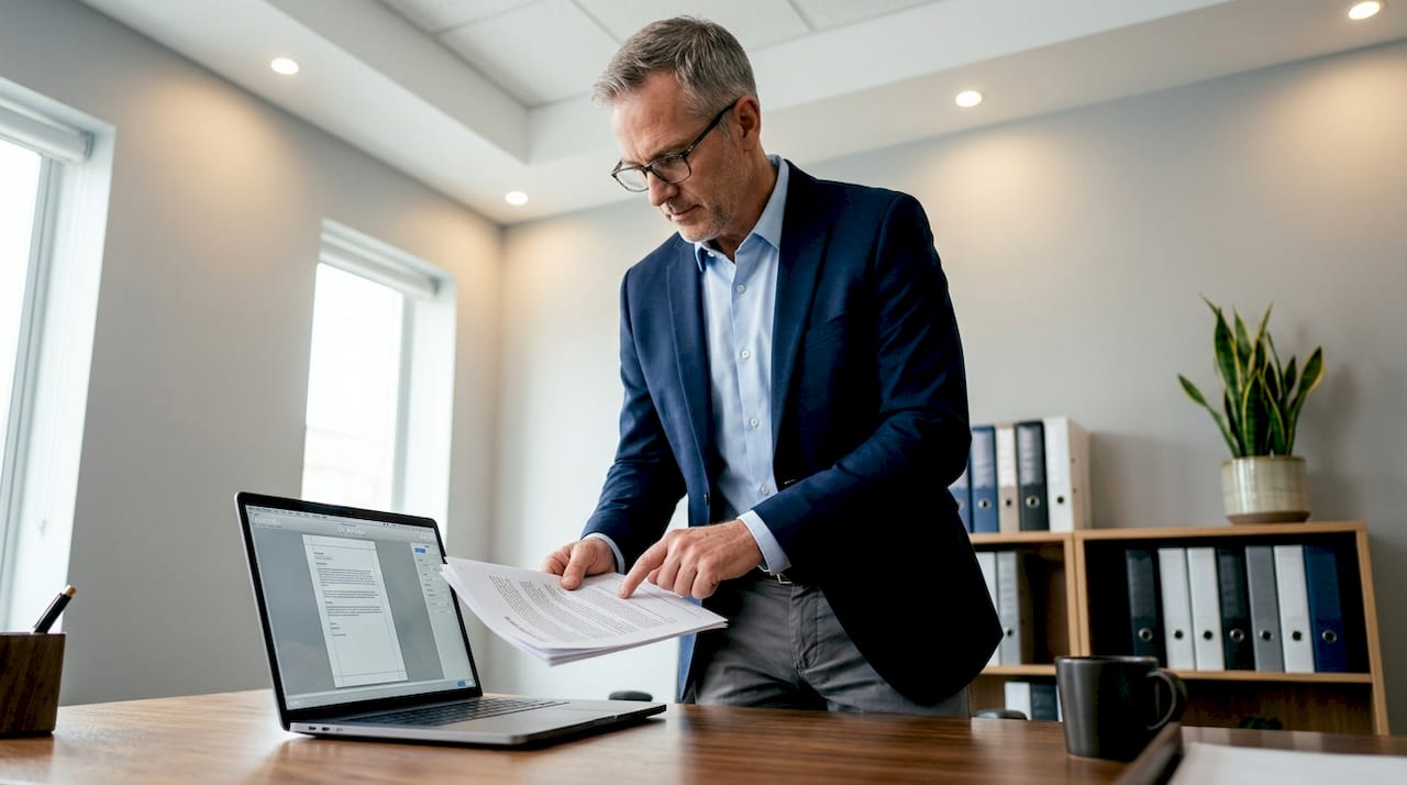 Manager checks printed pages against screen preview