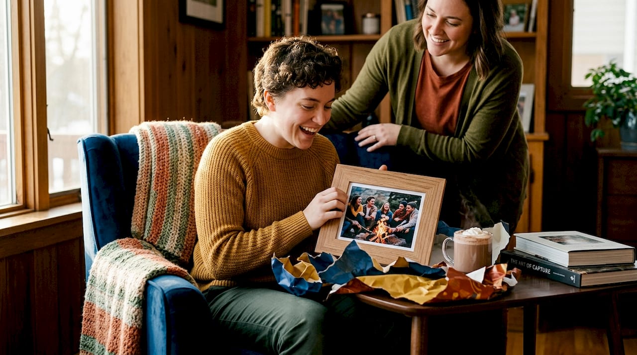 Person unwrapping custom print gift