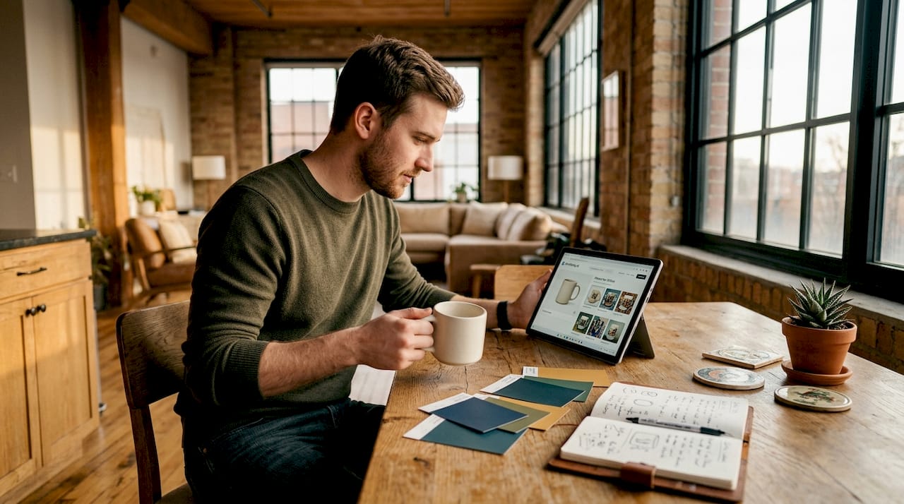 Designing personalized mug with laptop