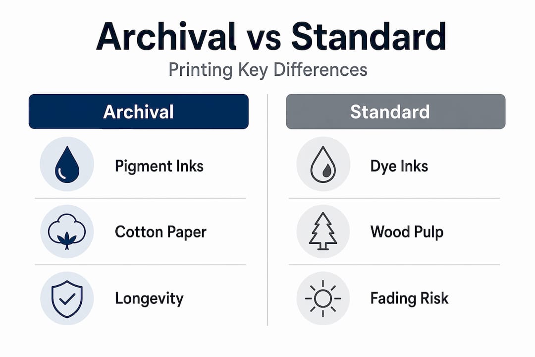 Comparison infographic of archival and standard print attributes