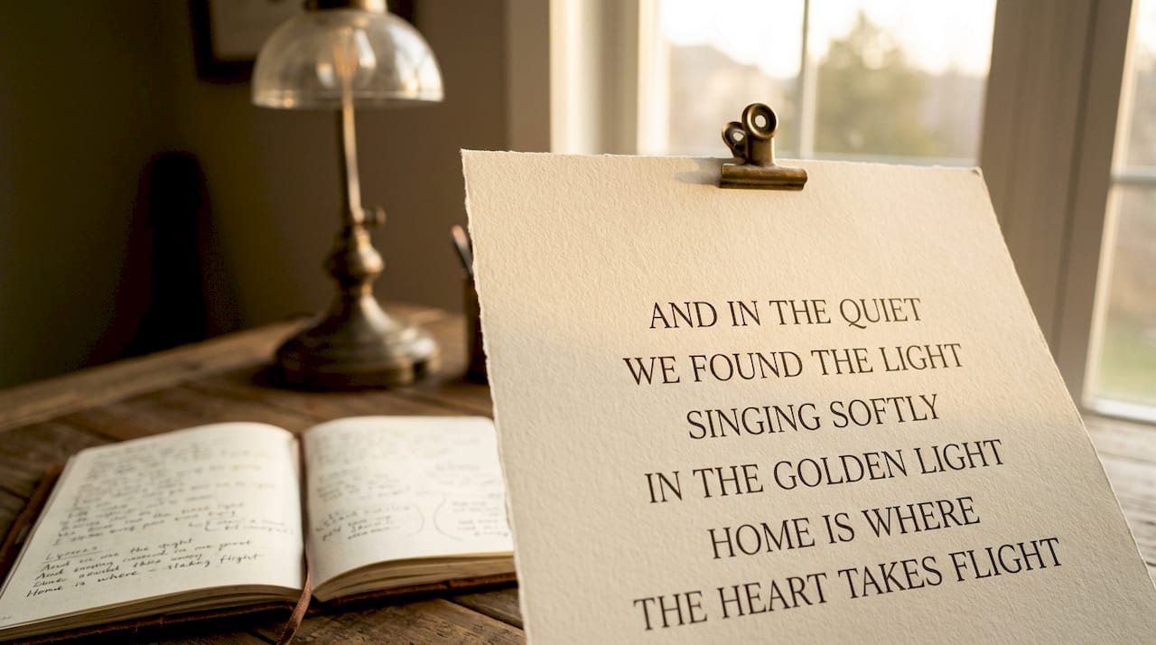 Close-up of typographic lyric print on art paper