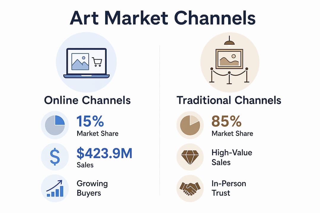 Infographic comparing online and traditional art market channels