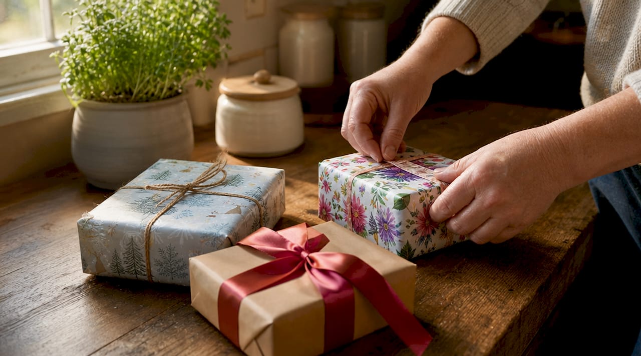 Hands arranging varied occasion gift boxes