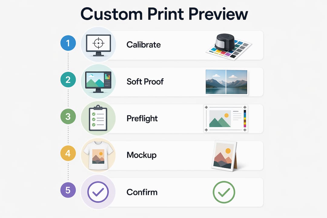 Infographic with step by step custom print preview process