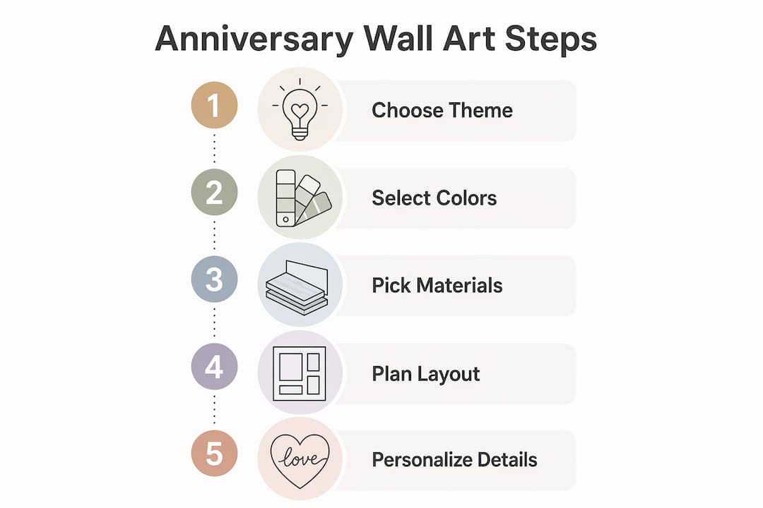 Infographic illustrating steps for anniversary wall art planning