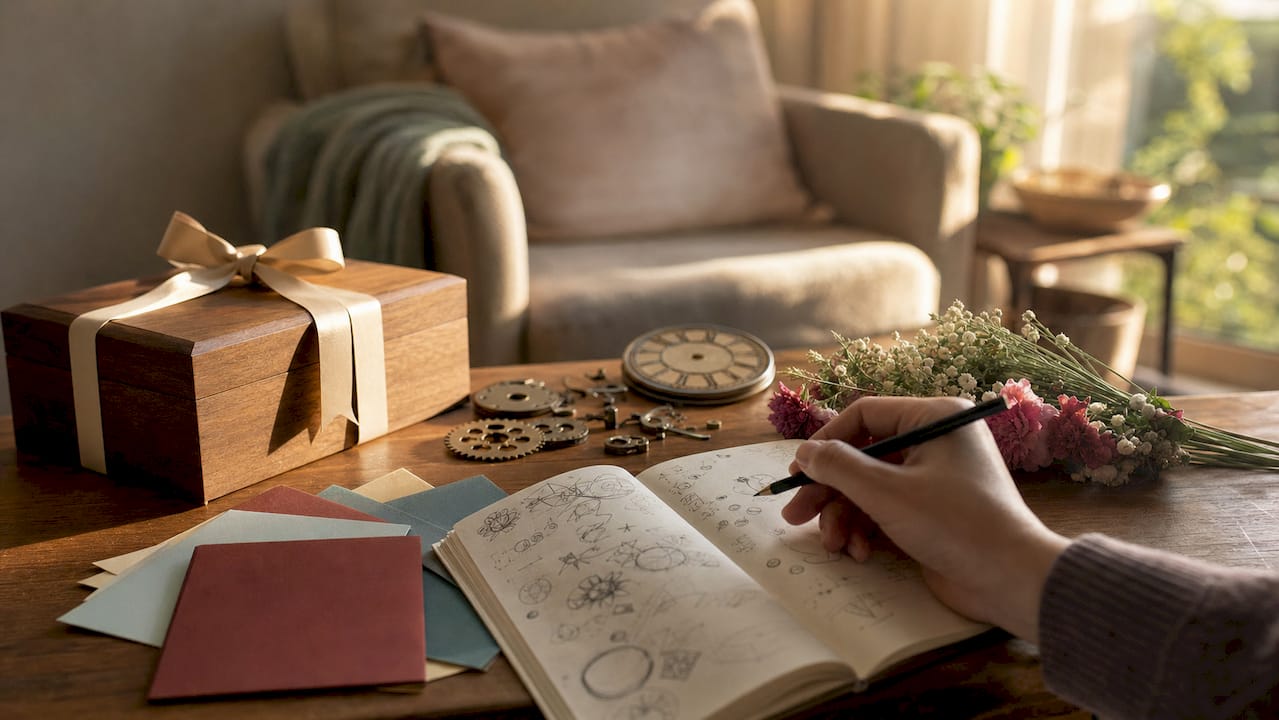 Desk with traditional and modern anniversary gift materials