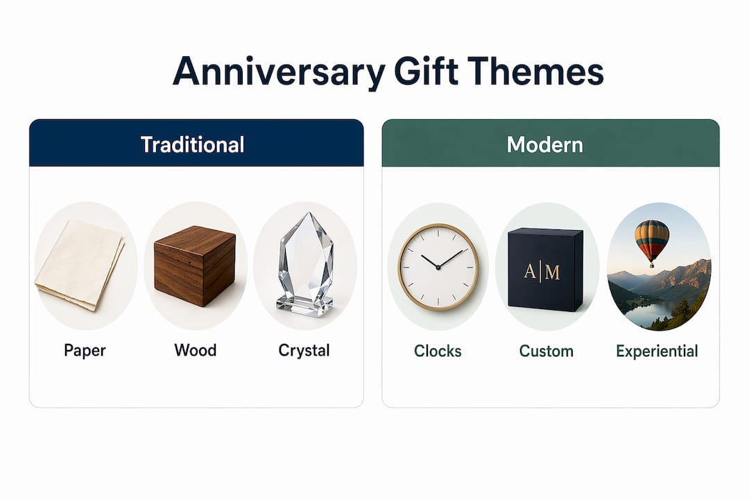Infographic comparing traditional and modern anniversary gift themes