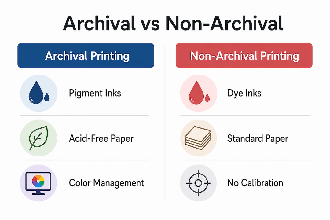 Infographic comparing archival and non-archival printing features