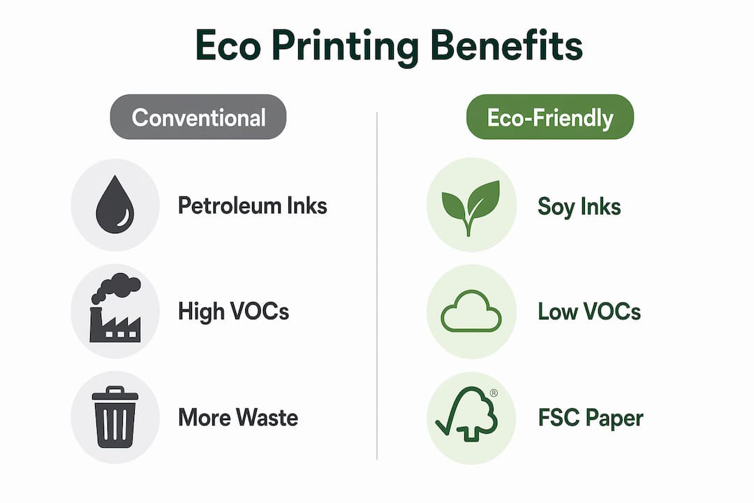 Infographic comparing conventional vs eco-friendly printing