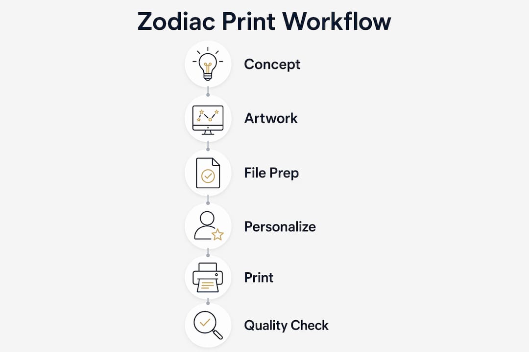 Infographic showing zodiac print workflow steps