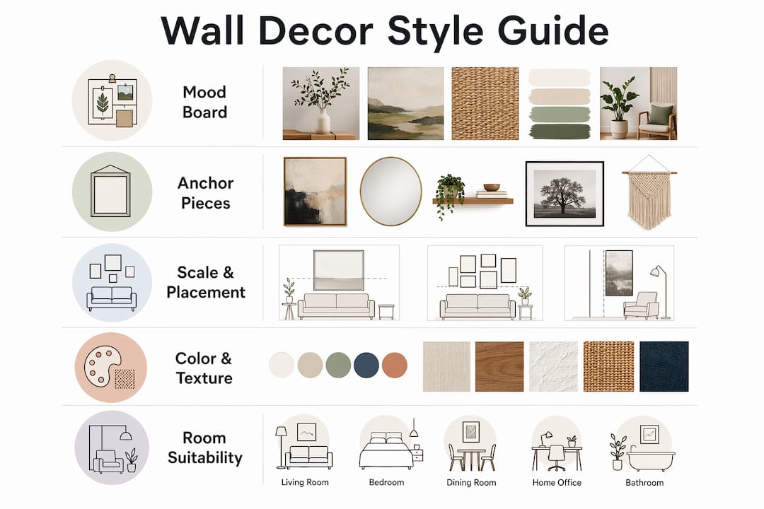 Infographic showing steps to choose wall decor style