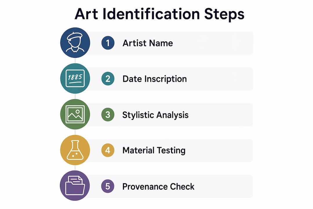 Infographic showing five key steps of art identification